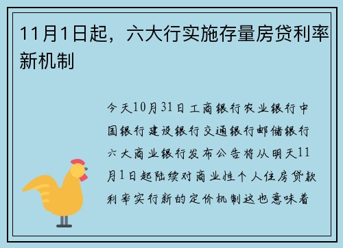 11月1日起，六大行实施存量房贷利率新机制