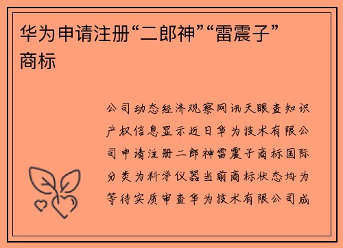 华为申请注册“二郎神”“雷震子”商标