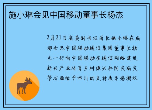 施小琳会见中国移动董事长杨杰