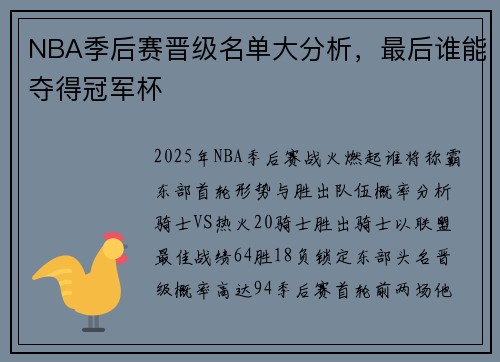 NBA季后赛晋级名单大分析，最后谁能夺得冠军杯